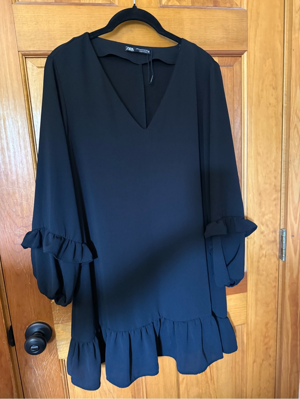 Zara Black V-Neck Mini Dress with Ruffle Hem